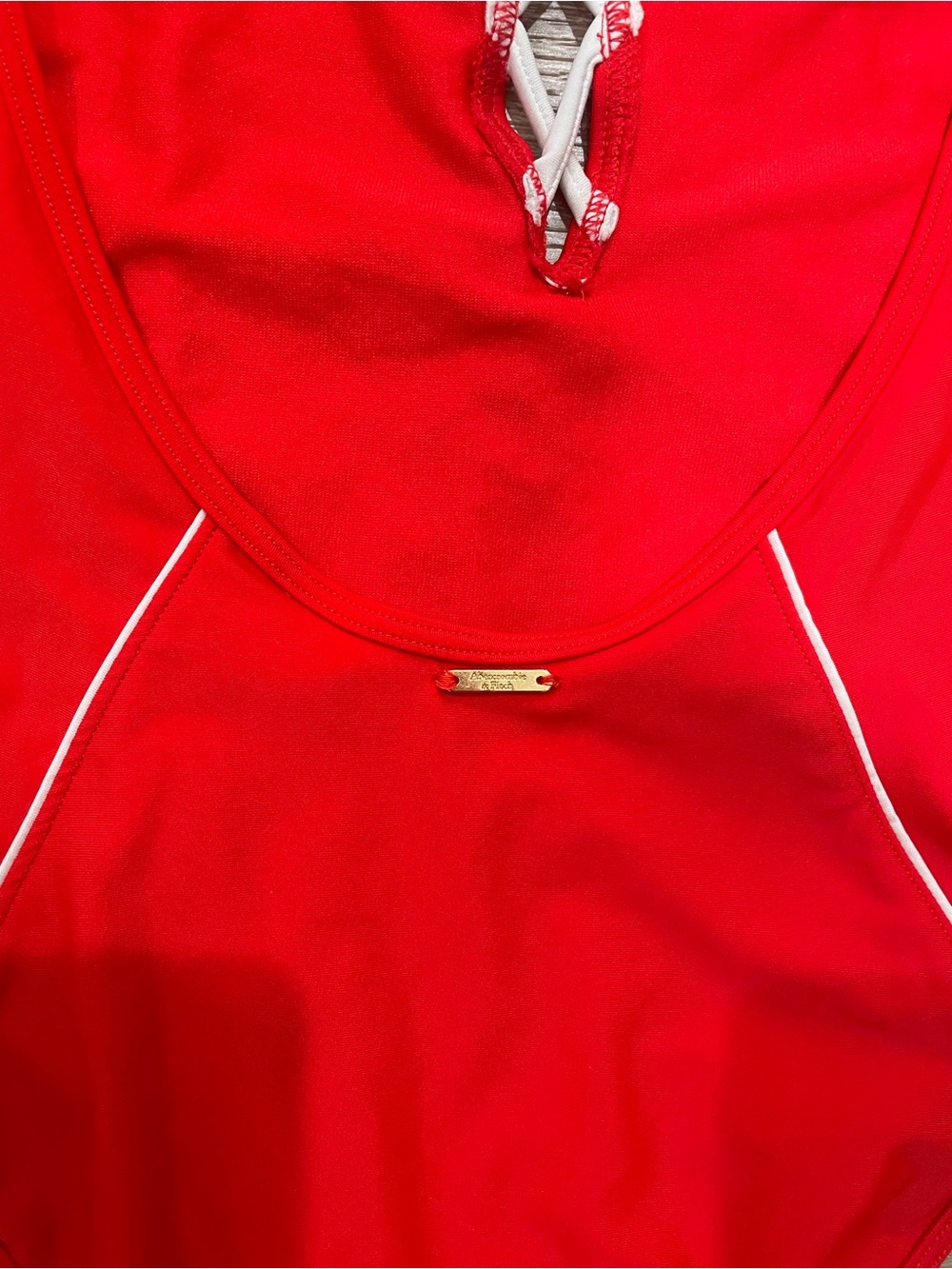 Abercrombie & Fitch Red One Piece Swimsuit Criss Cross Low Back Swim Medium - Picture 10 of 10
